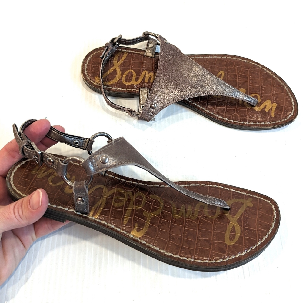 SAM EDELMAN Greta silver metallic slingback sandals